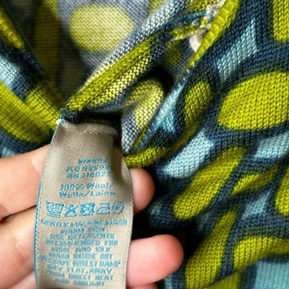 Boden Retro Green Blue Long Sleeve 100% Wool Art Deco Print MIDI Dress Size 4 - Picture 16 of 16